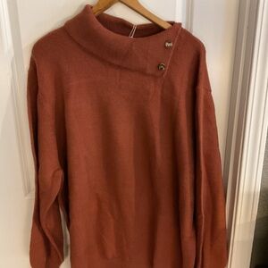 Bloomchic - Turtleneck Women's Button-Detail Sweater - Rust - Size 22-24